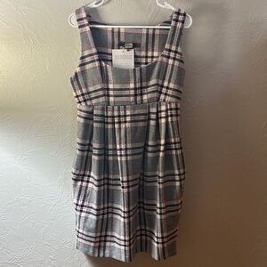 Eva Franco Gray and Red Plaid Sleeveless Dress
